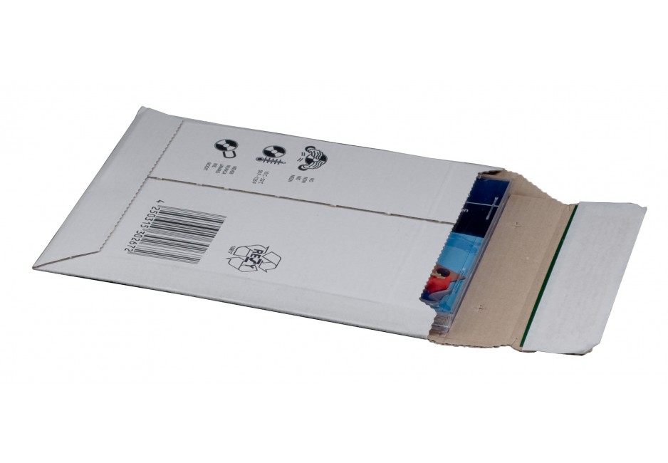 Versandtasche aus Wellpappe, weiß, CD, 145 × 190 × 25 mm